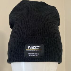 NWOT Wesc Black Thermal Waffle Knit Unisex Beanie Logo Hat Size L/XL